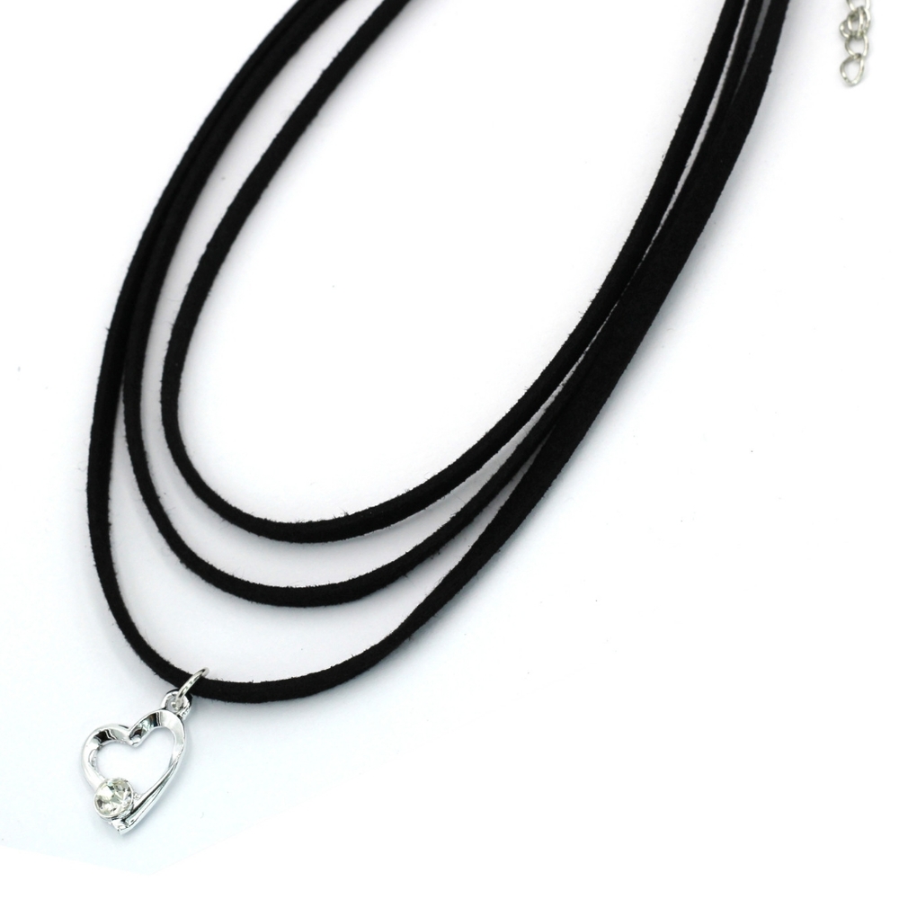 Fashion three-chain crystal pendant heart black choker